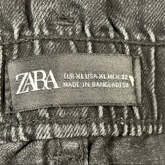 NWT Zara Black Elastic Paper Bag Waist Ultra High Rise 100% Cotton Jeans Size XL - Picture 11 of 16